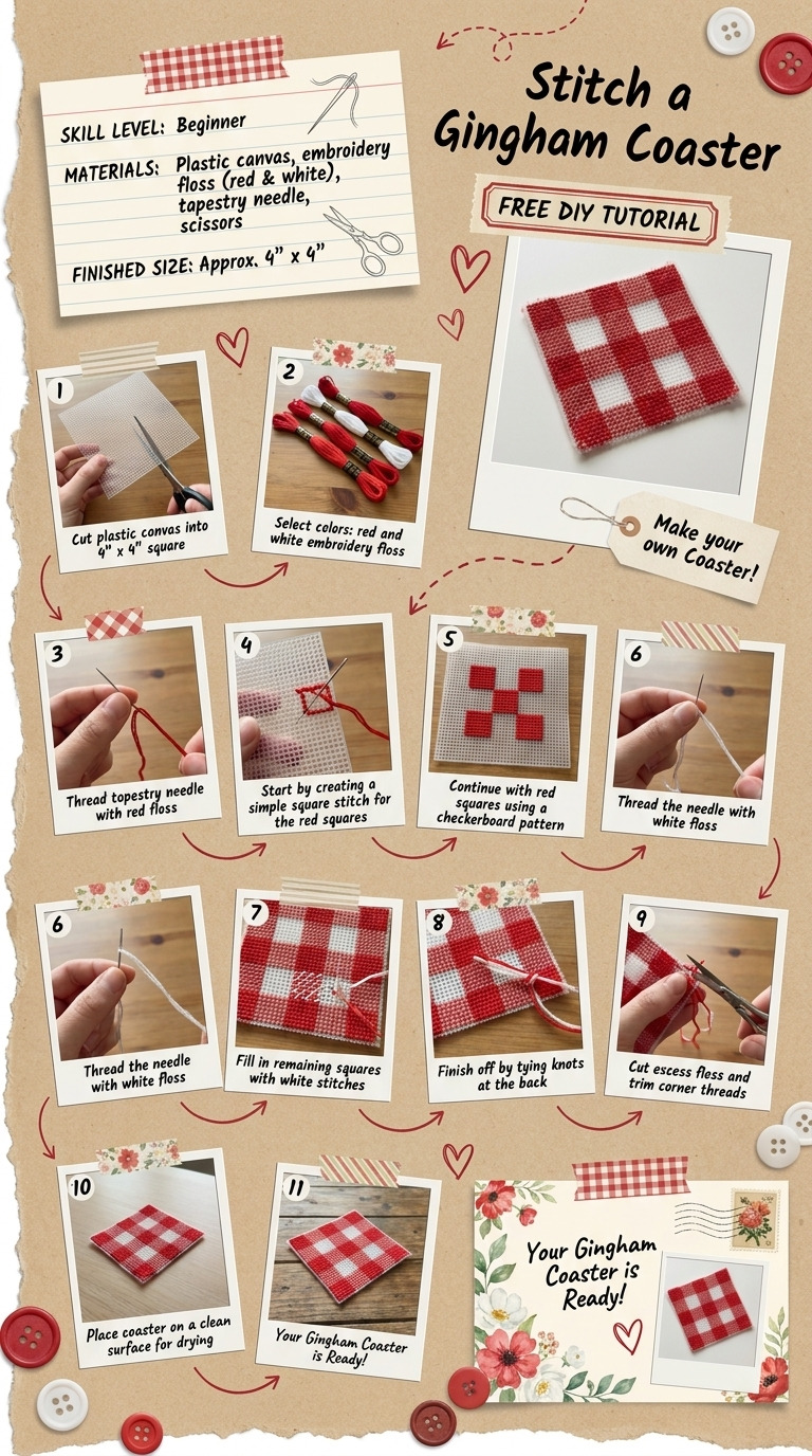 Beginner Needlepoint Tutorial: Stitch a Gingham Coaster on Plastic Canvas