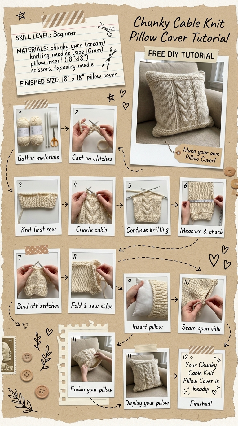 How to Build a Chunky Cable Knit Pillow Cover: Step-by-Step Guide with Materials and Measurements