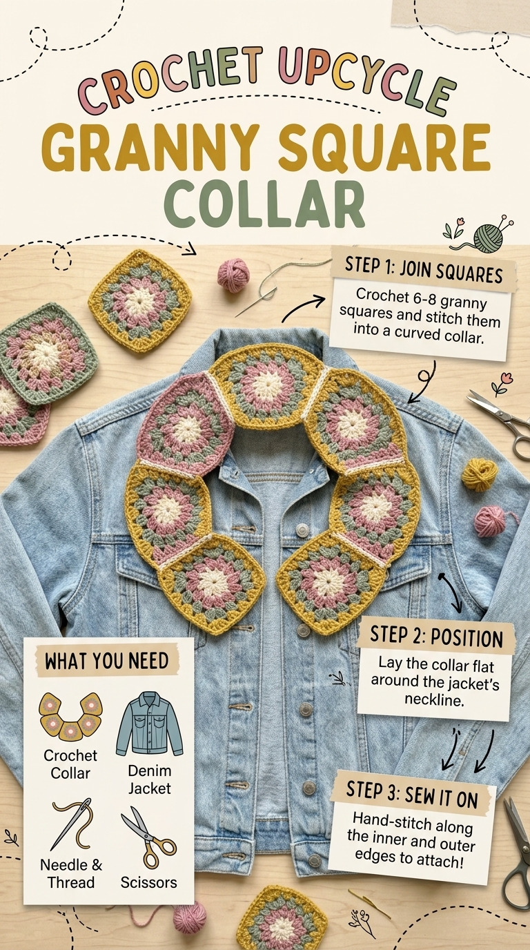 Crochet Upcycle: Add a Granny Square Collar to a Thrifted Cardigan