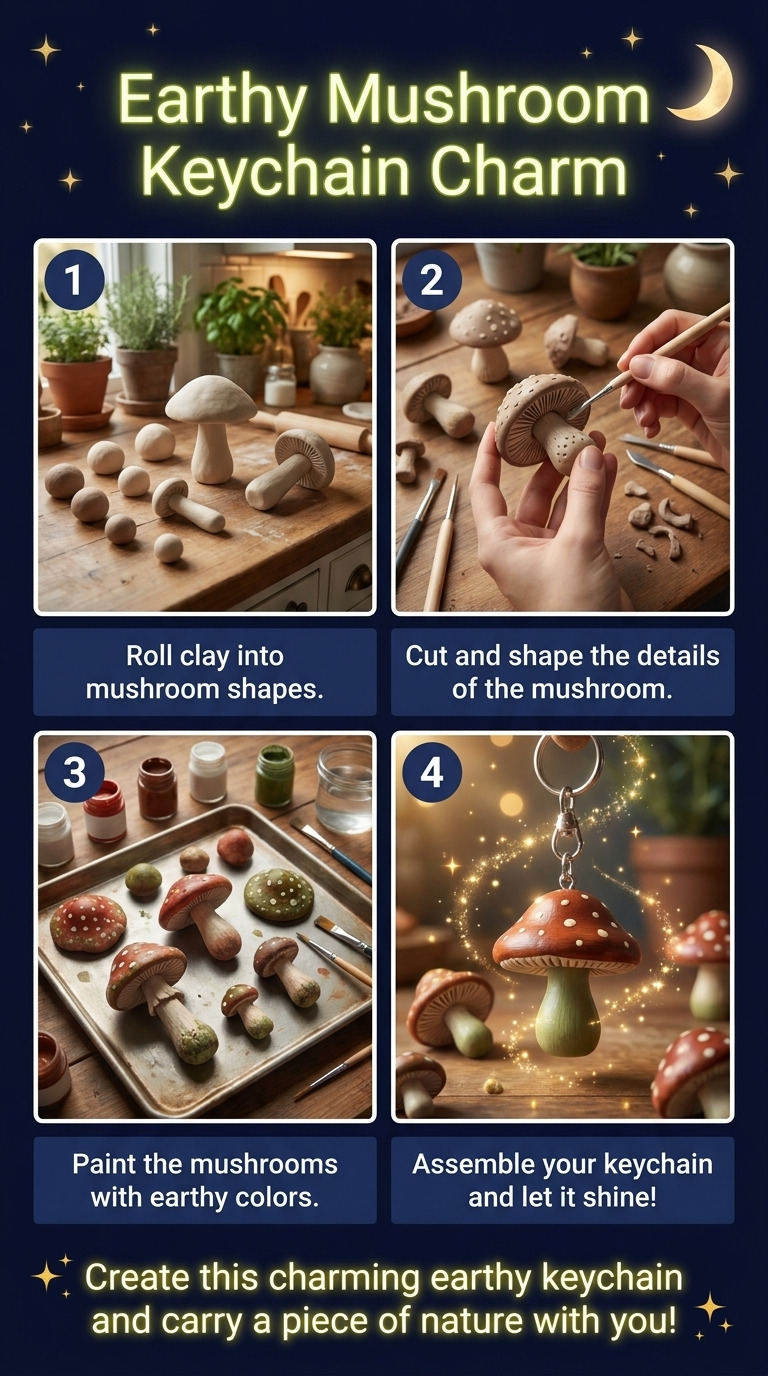 How to Build a DIY Air Dry Clay Mushroom Keychain Charm in Earthy Colors: Step-by-Step Guide with Materials and Measurements