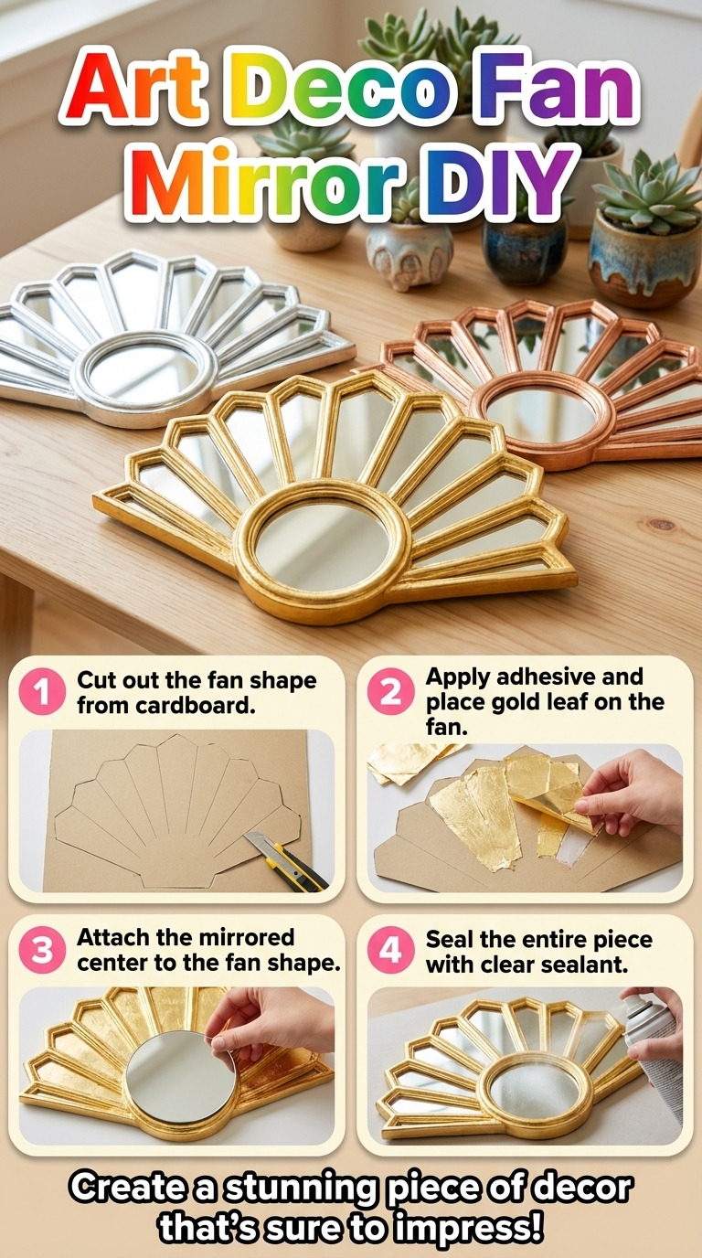 DIY Art Deco Fan Mirror with a Gold Leaf Frame