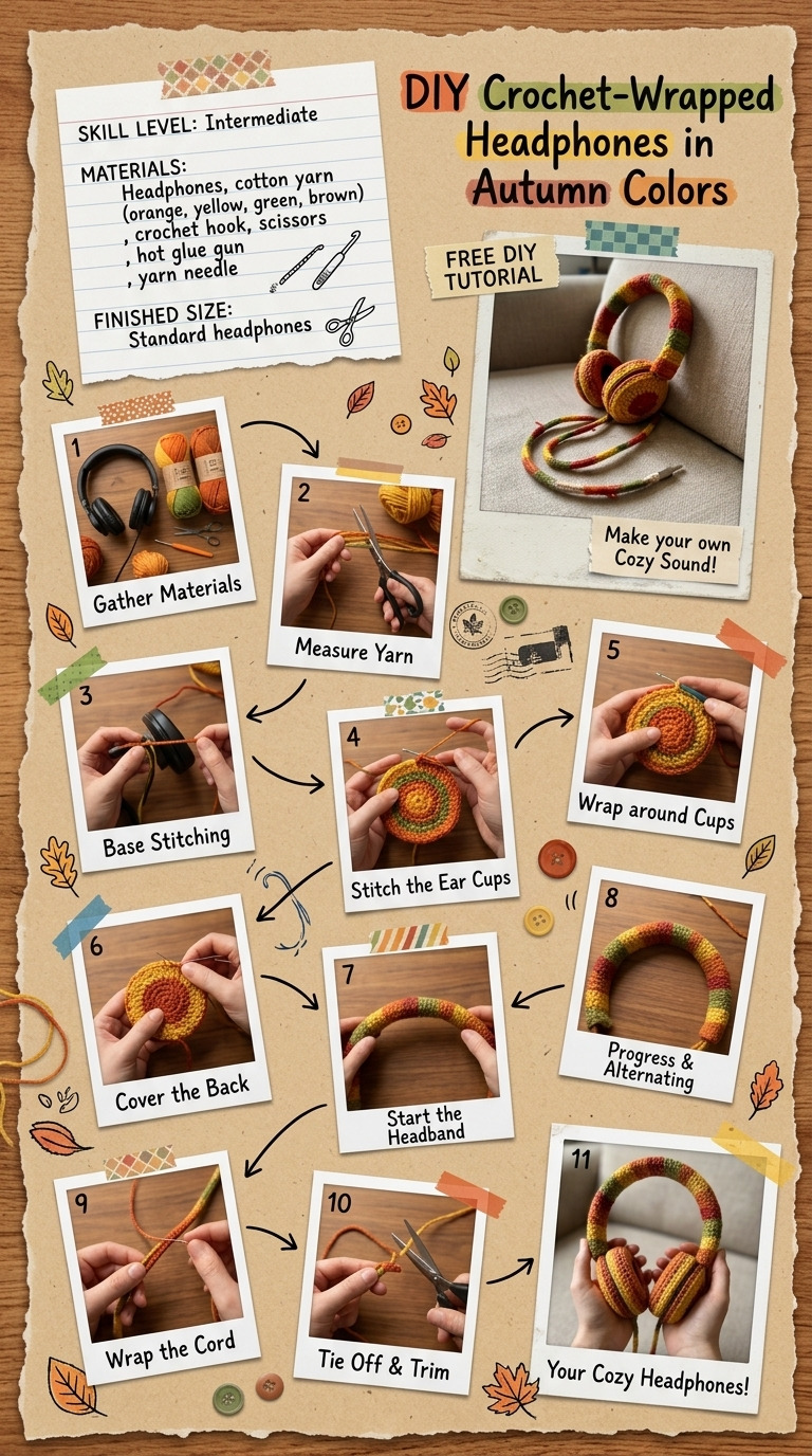 How to Build DIY Crochet-Wrapped Wired Headphones in Warm Autumn Colors: Step-by-Step Guide with Materials and Measurements