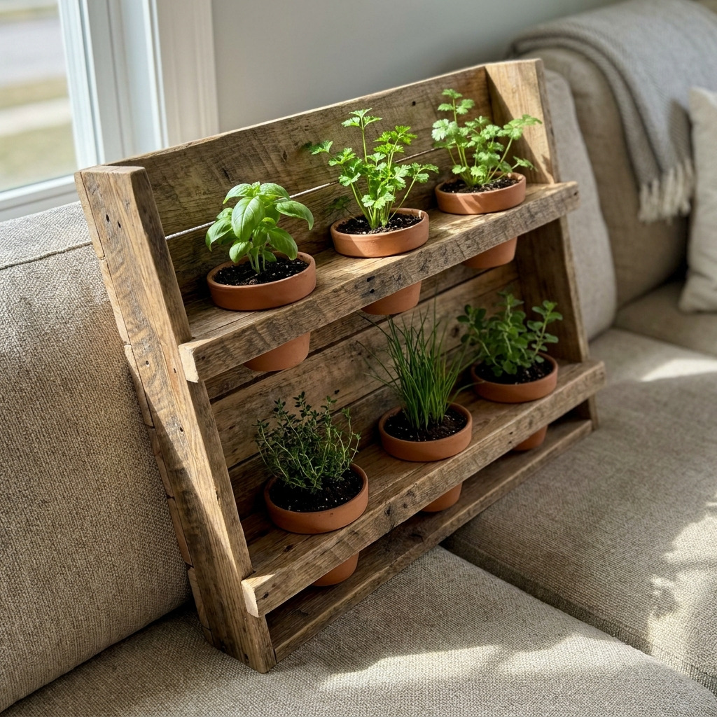 DIY Indoor Herb Garden Wall Planter from a Reclaimed Wood Pallet