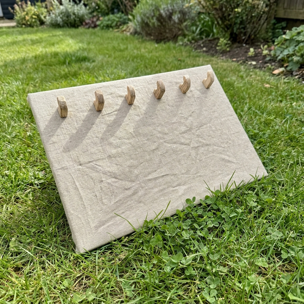 DIY Keychain Collection Display Board with Hooks and Linen Fabric