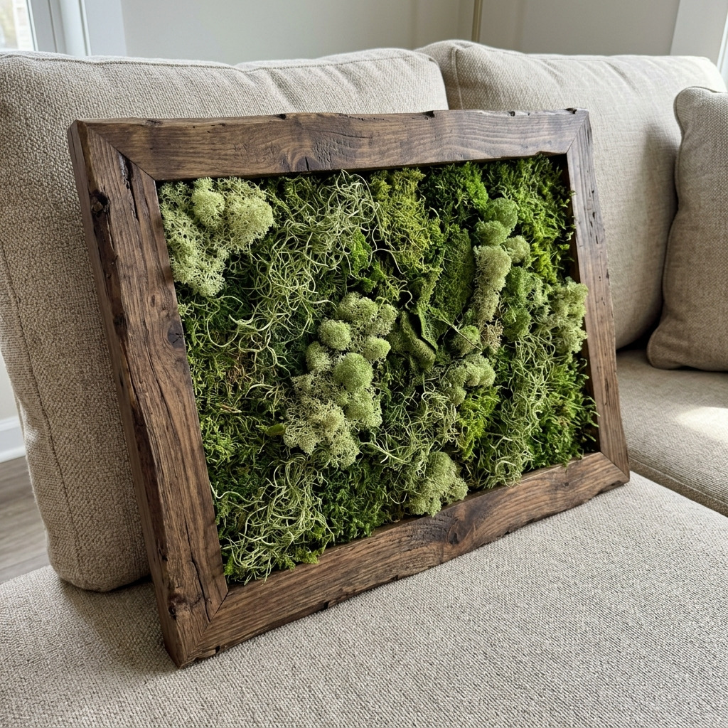 DIY Moss Art Wall Frame Using Preserved Moss and Reclaimed Wood