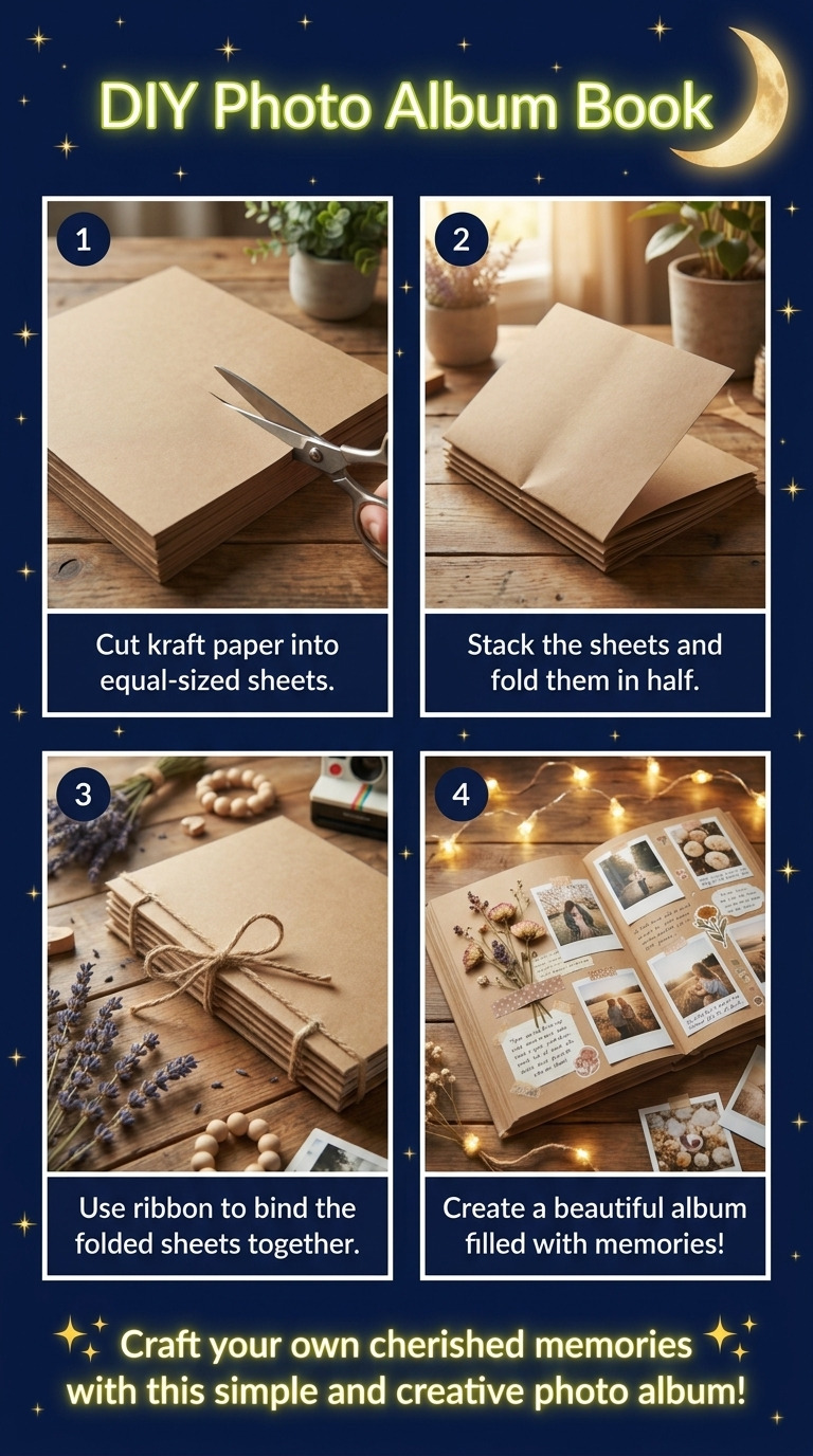 DIY Photo Album Book with Kraft Paper and Simple Ribbon Binding