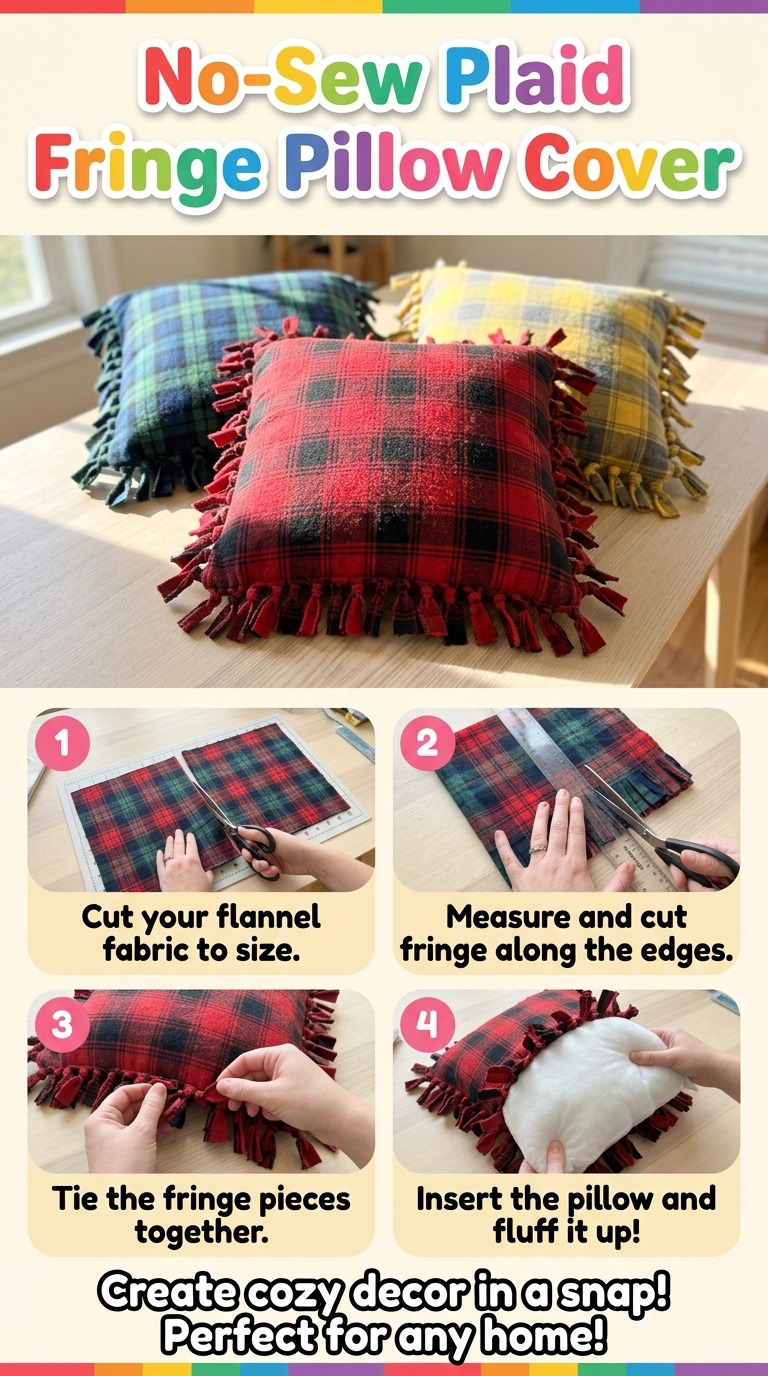 How to Build a DIY Plaid Flannel Pillow Cover with No-Sew Fringe Edges: Step-by-Step Guide with Materials and Measurements