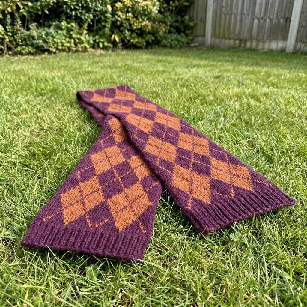 How to Build an Easy Argyle Knit Scarf Pattern in Plum and Rust Tones: Step-by-Step Guide with Materials and Measurements