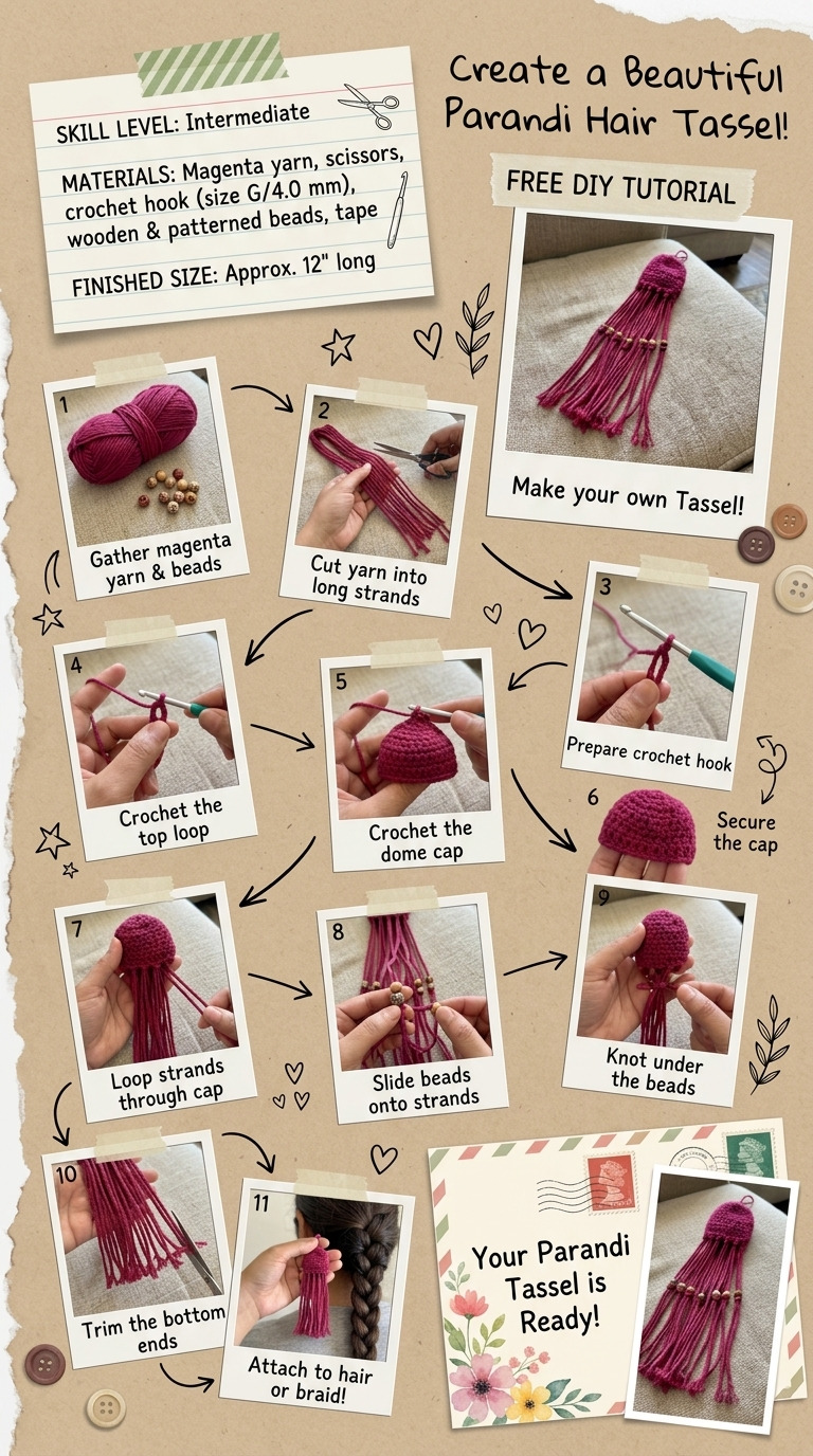 How to Crochet a Parandi Hair Tassel for Long Braids: Step-by-Step Guide with Materials and Measurements