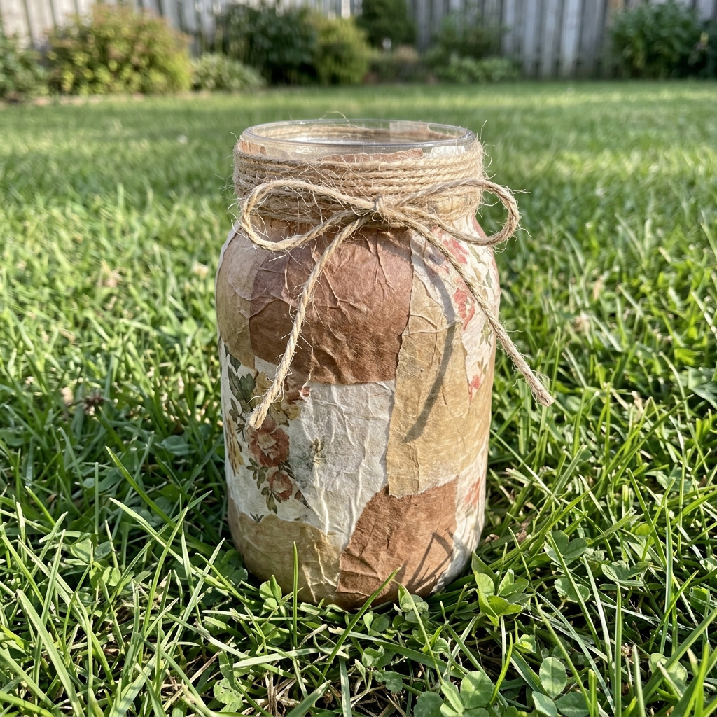 How to Decoupage an Old Glass Jar into a Rustic Flower Vase: Step-by-Step Guide with Materials and Measurements