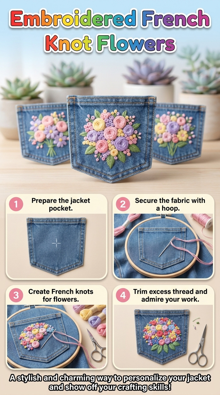 How to Embroider French Knot Flowers on a Denim Jacket Pocket: Step-by-Step Guide with Materials and Measurements