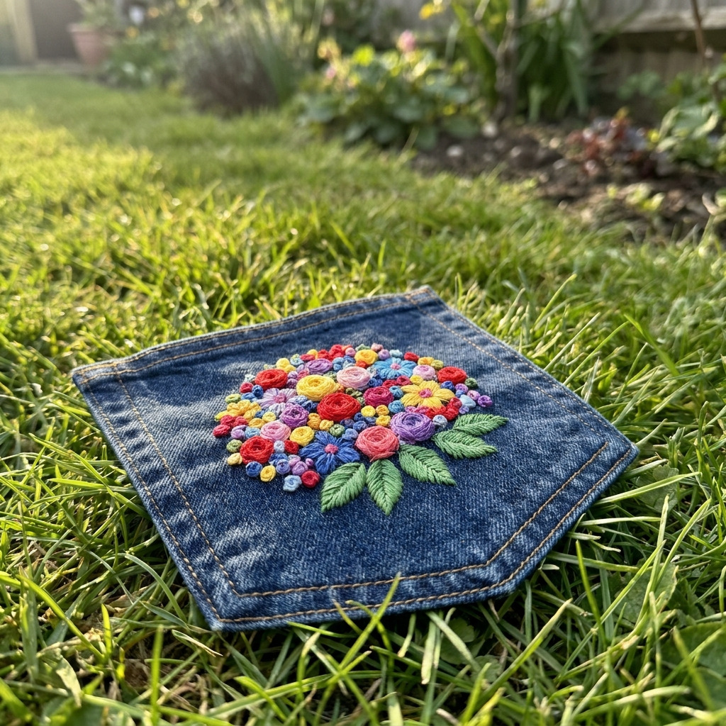 How to Embroider French Knot Flowers on a Denim Jacket Pocket: Step-by-Step Guide with Materials and Measurements