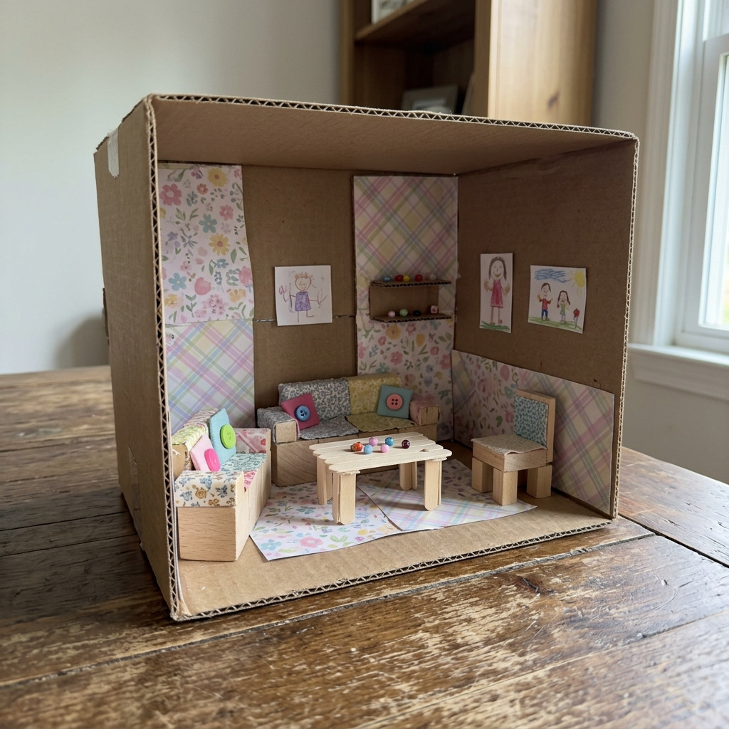 How to Make a Cardboard Mini Room Box with Tiny Furniture: Step-by-Step Guide with Materials and Measurements