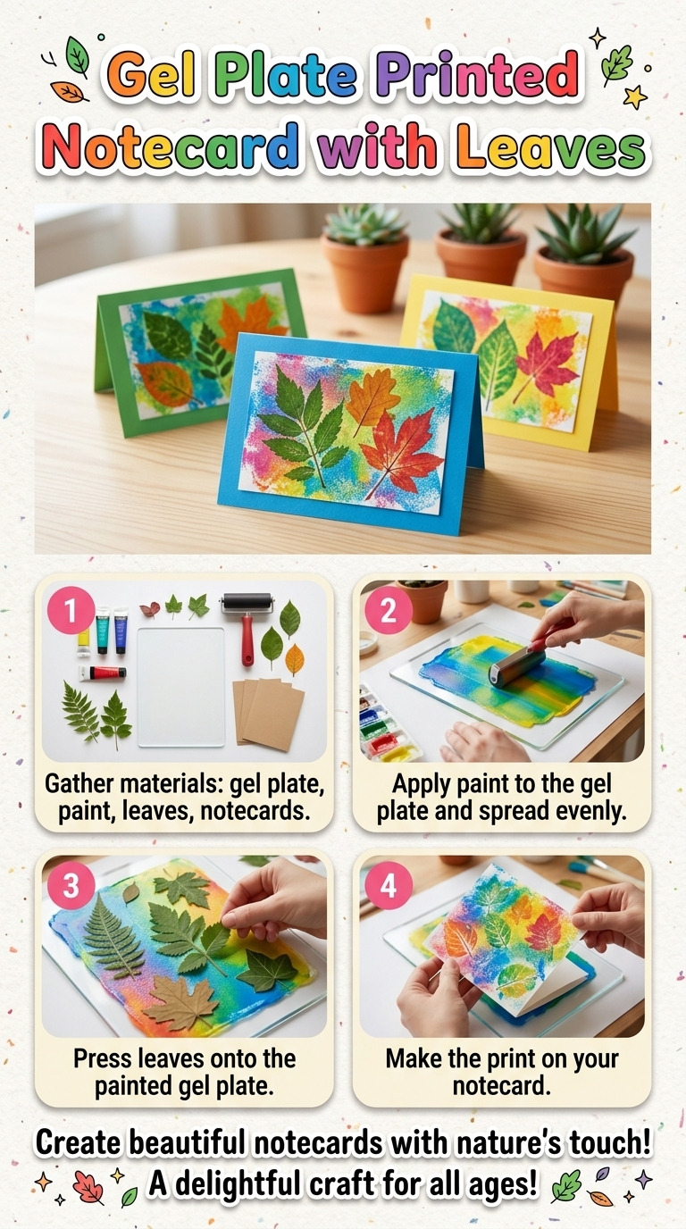 How to Make a Gel Plate Printed Notecard with Pressed Leaves
