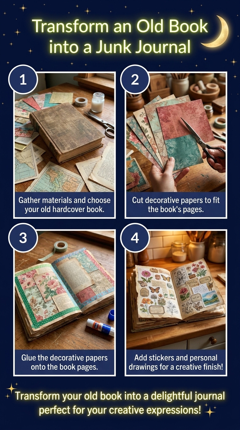 How to Make a Junk Journal from an Old Hardcover Book: Step-by-Step Guide with Materials and Measurements