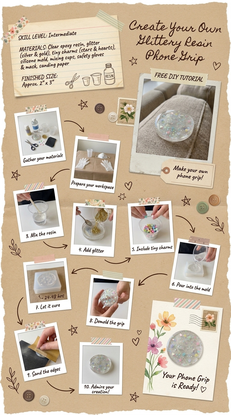 How to Make a Resin Phone Grip with Glitter and Tiny Charms: Step-by-Step Guide with Materials and Measurements
