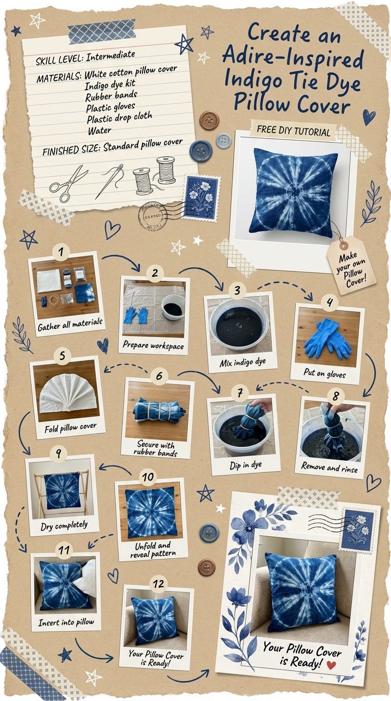 How to Make an Adire-Inspired Indigo Tie Dye Pillow Cover: Step-by-Step Guide with Materials and Measurements