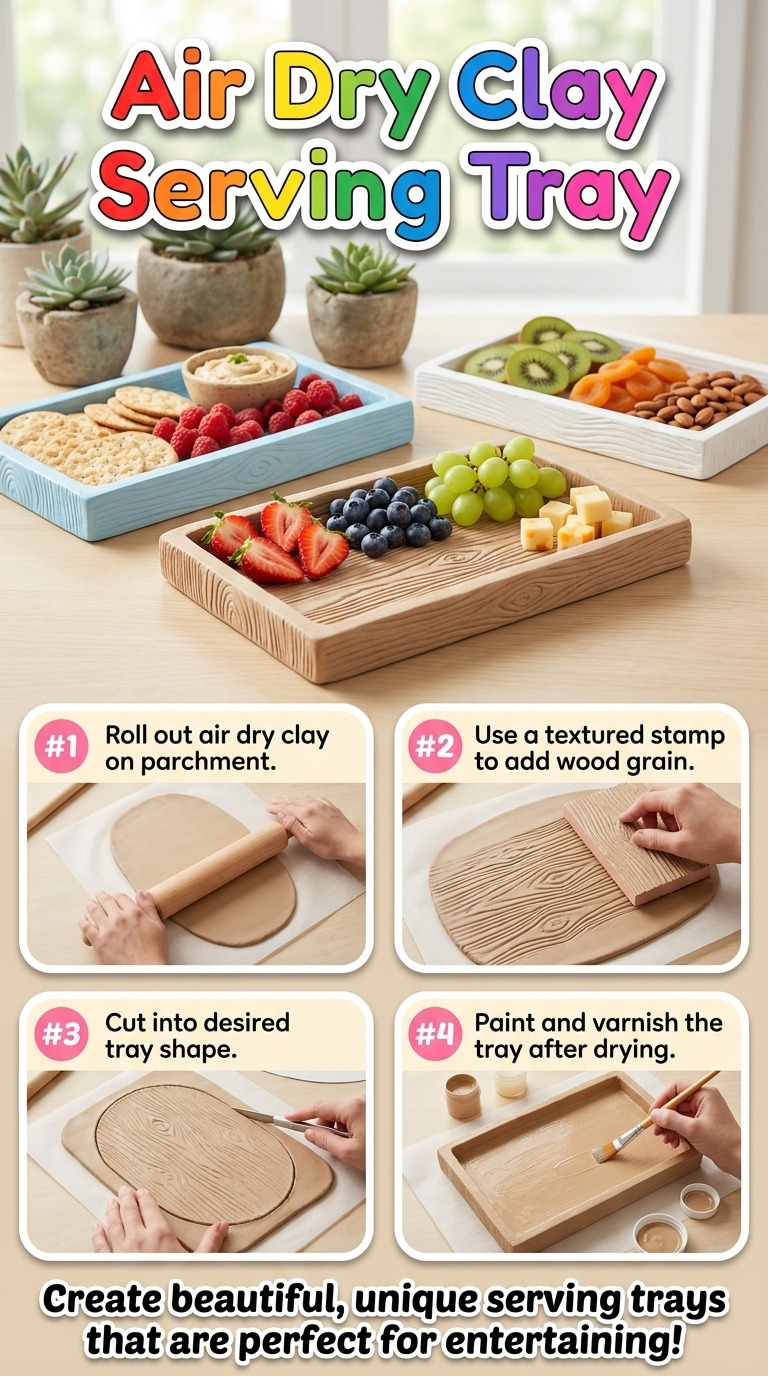 How to Make an Air Dry Clay Serving Tray with a Wood Grain Texture