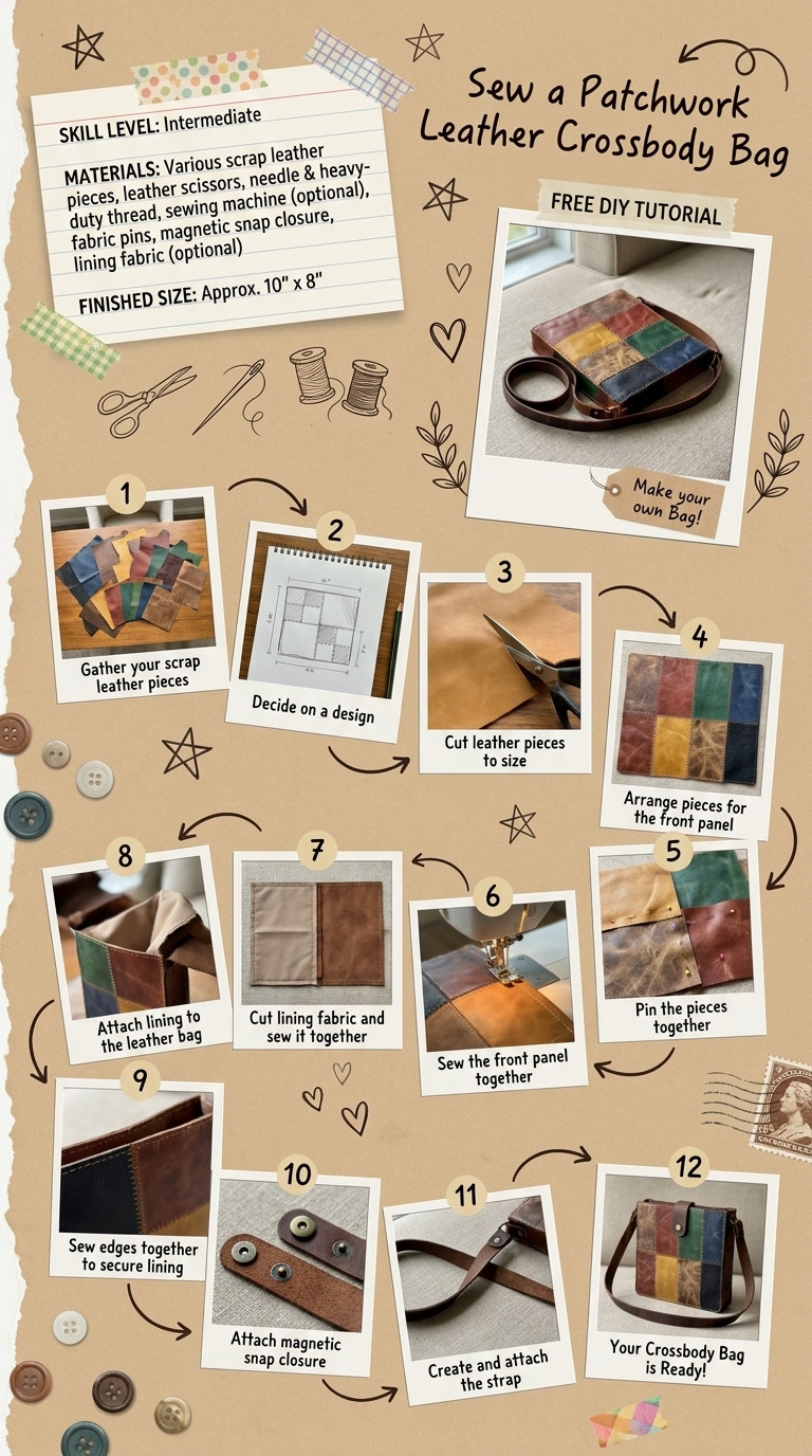 How to Sew a Patchwork Leather Crossbody Bag from Scrap Leather
