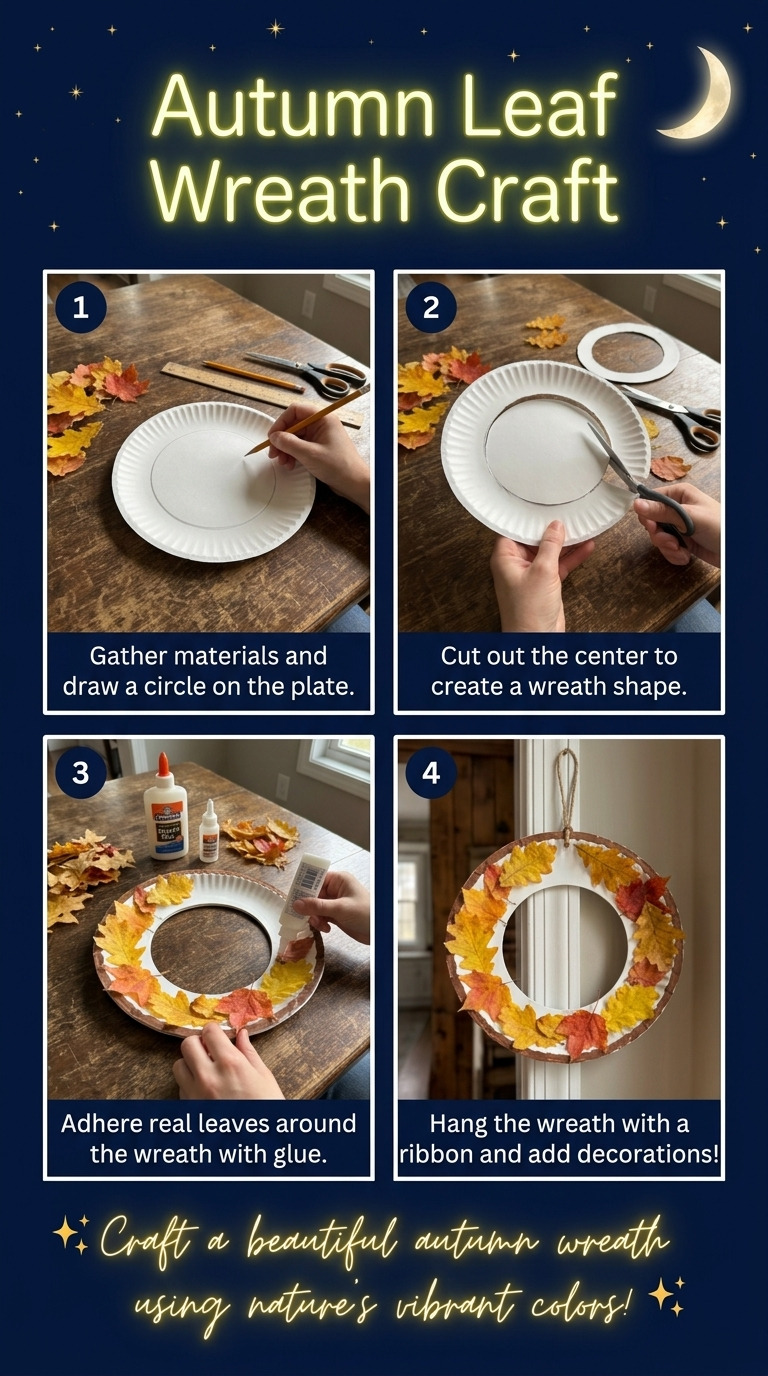 Kids Craft: Paper Plate Autumn Wreath with Real Fall Leaves